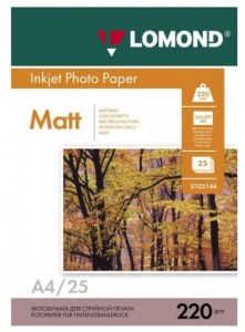 Фотобумага A4 матовая двусторонняя 220г/м2 25л (Lomond)